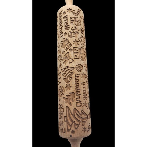 Wooden Embossing Rolling Pin Merry Christmas Baking Cookies Tool Santa Snowman - Picture 4 of 7